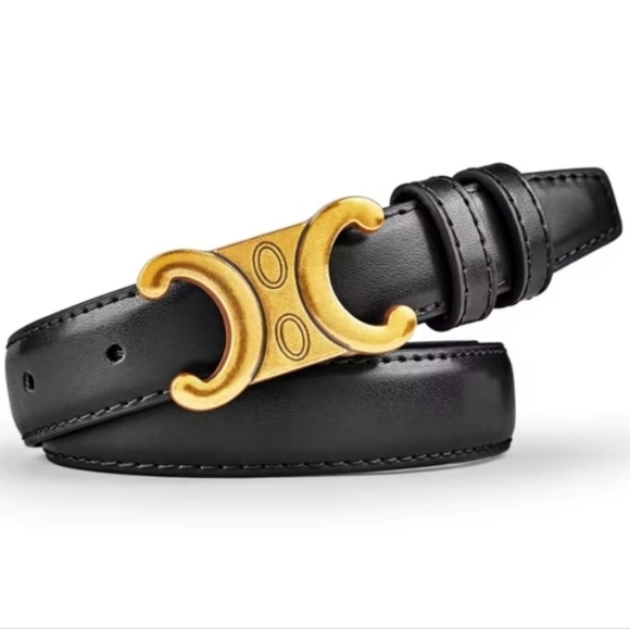 New Black Leather Belt With Gold Tone Hardware | NWOT main image 5